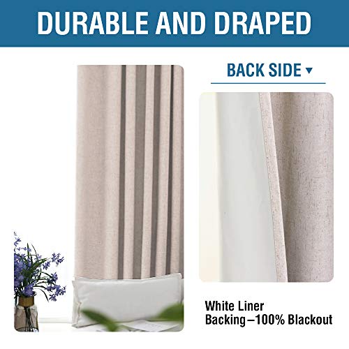 H.VERSAILTEX 100% Blackout Curtains for Bedroom Thermal Insulated Linen Textured Curtains Heat and Full Light Blocking Drapes Living Room Curtains 2 Panel Sets, 52x84 - Inch, Natural