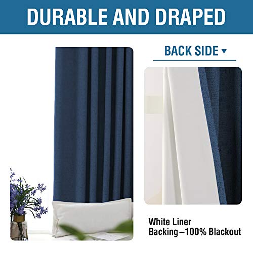 H.VERSAILTEX 100% Blackout Curtains for Bedroom Thermal Insulated Linen Textured Curtains Heat and Full Light Blocking Drapes Living Room Curtains 2 Panel Sets, 52x108 - Inch, Navy Blue