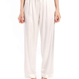 Wantschun Womens Satin Silk Sleepwear Long Pajamas Pants Nightwear Loungewear Pj Bottoms Trousers White US Size XL