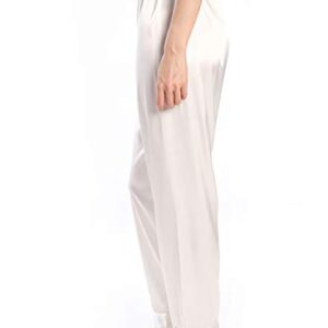 Wantschun Womens Satin Silk Sleepwear Long Pajamas Pants Nightwear Loungewear Pj Bottoms Trousers White US Size XL