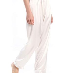 Wantschun Womens Satin Silk Sleepwear Long Pajamas Pants Nightwear Loungewear Pj Bottoms Trousers White US Size XL