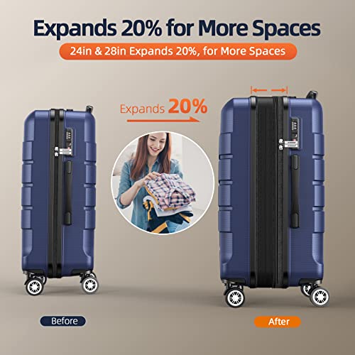 SHOWKOO Luggage Sets Expandable PC+ABS Durable Suitcase Double Wheels TSA Lock 3pcs Blue