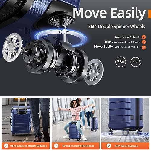 SHOWKOO Luggage Sets Expandable PC+ABS Durable Suitcase Double Wheels TSA Lock 3pcs Blue