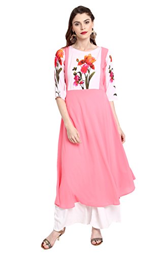 Janasya Indian Women's Tunic Tops Crepe Kurti for Women(XXX-Large) Pink