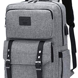 HFSX Laptop Backpack Women Men College Backpacks Bookbag Vintage Backpack Book Bag Fashion Back Pack Anti Theft Travel Backpacks with Charging Port fit 15.6 Inch Laptop Grey