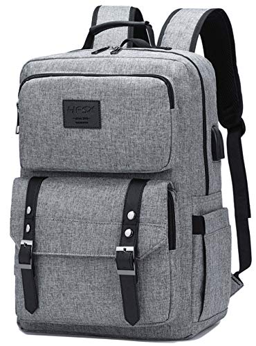 HFSX Laptop Backpack Women Men College Backpacks Bookbag Vintage Backpack Book Bag Fashion Back Pack Anti Theft Travel Backpacks with Charging Port fit 15.6 Inch Laptop Grey