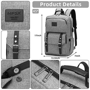 HFSX Laptop Backpack Women Men College Backpacks Bookbag Vintage Backpack Book Bag Fashion Back Pack Anti Theft Travel Backpacks with Charging Port fit 15.6 Inch Laptop Grey