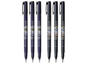 tombow fudenosuke brush pen, 6-pack, hard tip (gcd-111) x3, soft (gcd-112) x3 - for precision drawing, sketch notes & calligraphy| top gifting idea