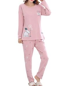 vopmocld young girls lovely bunny pajama sets cotton long sleeve pjs clothes sleepwear shirts, pink, 14