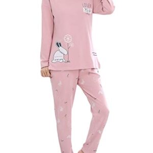 Vopmocld Young Girls Lovely Bunny Pajama Sets Cotton Long Sleeve Pjs Clothes Sleepwear Shirts, Pink, 14