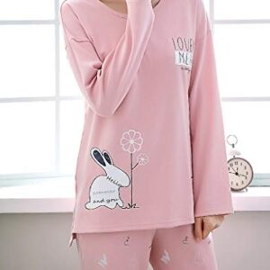 Vopmocld Young Girls Lovely Bunny Pajama Sets Cotton Long Sleeve Pjs Clothes Sleepwear Shirts, Pink, 14