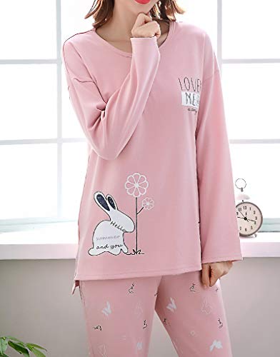 Vopmocld Young Girls Lovely Bunny Pajama Sets Cotton Long Sleeve Pjs Clothes Sleepwear Shirts, Pink, 14