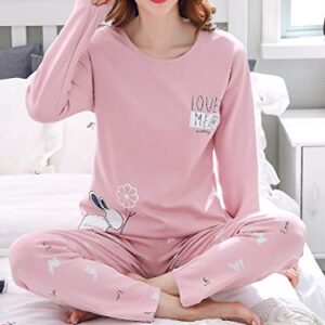 Vopmocld Young Girls Lovely Bunny Pajama Sets Cotton Long Sleeve Pjs Clothes Sleepwear Shirts, Pink, 14