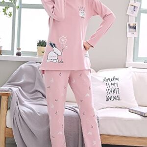 Vopmocld Young Girls Lovely Bunny Pajama Sets Cotton Long Sleeve Pjs Clothes Sleepwear Shirts, Pink, 14