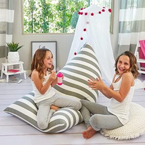butterfly craze bean bag chair cover, functional toddler toy organizer, fill with stuffed animals to create a jumbo, comfy floor lounger for boys or girls, stuffing not included, grey stripe