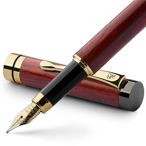 Wordsworth & Black's Fountain Pen Set, Luxury Bamboo Wood - Medium Nib, Gift Case; Includes 6 Ink Cartridges, Ink Refill Converter -Journaling, Calligraphy; Drawing, Smooth Writing [Rosewood]