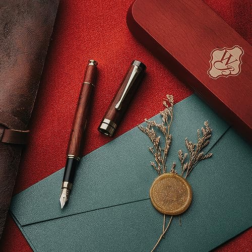 Wordsworth & Black's Fountain Pen Set, Luxury Bamboo Wood - Medium Nib, Gift Case; Includes 6 Ink Cartridges, Ink Refill Converter -Journaling, Calligraphy; Drawing, Smooth Writing [Rosewood]
