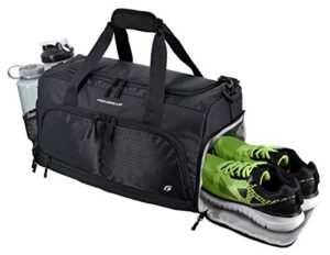 ultimate gym bag 2.0: the durable crowdsource designed duffel bag with 10 optimal compartments including water resistant pouch (black, medium (20"))