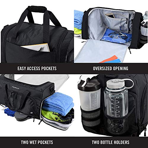 Ultimate Gym Bag 2.0: The Durable Crowdsource Designed Duffel Bag with 10 Optimal Compartments Including Water Resistant Pouch (Black, Medium (20"))