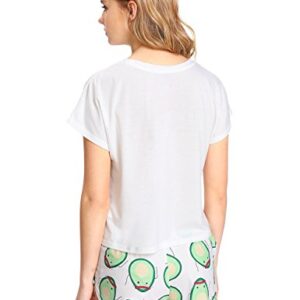Floerns Women's 2 Piece Pajama Sets Cartoon and Graphic Print Sleepwear Tops and Drawstring Pajama Shorts A White L
