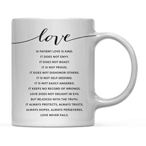 andaz press modern christian bible verses 11oz. coffee mug gift, love always protects, always trusts, always hopes, always perseveres. love never fails. 1 corinthians 13:4-8, 1-pack