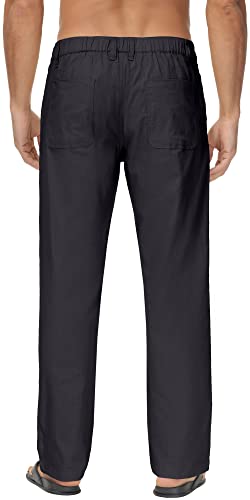 Janmid Men Casual Beach Trousers Linen Summer Pants Black 3XL