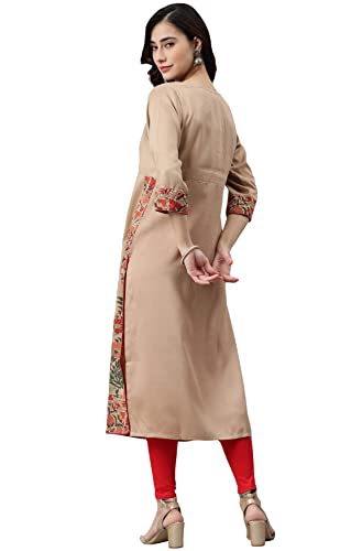 Janasya Indian Women's Tunic Tops Poly Silk Kurti for Women(JNE2305-KR-533-S) Brown