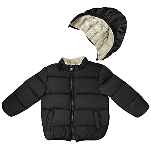 Baby Girls Boys' Winter Fleece Jackets with Hooded Toddler Cotton Dress Warm Lined Coat Outer Clothing (Black, 2-3T)