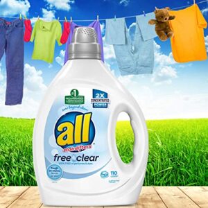 all Liquid Laundry Detergent, Free Clear for Sensitive Skin, Unscented and Hypoallergenic, 2X Concentrated, 110 Loads