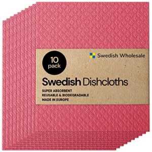 swedish wholesale swedish dishcloths for kitchen- 10 pack reusable paper towels washable - eco friendly cellulose sponge microfiber dish cloths - kitchen essentials - red
