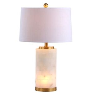 jonathan y jyl6203a eliza 25.5" alabaster led table lamp coastal contemporary bedside desk nightstand lamp for bedroom living room office college bookcase led bulb included, white/gold leaf