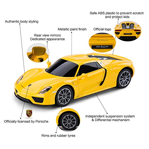 RASTAR Porsche Remote Control Car, 1:24 Scale Porsche 918 Spyder RC Toy Car for Kids - Yellow