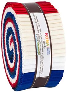 robert kaufman kona cotton solids patriotic roll up 2.5" precut cotton fabric quilting strips jelly roll assortment ru-779-40