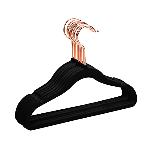 MIZGI Premium Kids Velvet Hangers (Pack of 50) with Copper/Rose Gold Hooks,Space Saving Ultra Thin,Non Slip Baby Hangers for Children's Skirt Dress Pants,Clothes Hangers（Black