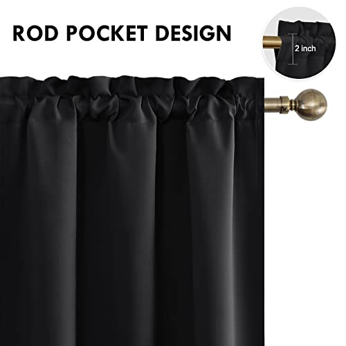 DWCN Blackout Curtains – Thermal Insulated, Energy Saving & Noise Reducing Bedroom and Living Room Curtains, Black, W 42x L 63 Inch, Set of 2 Rod Pocket Curtain Panels