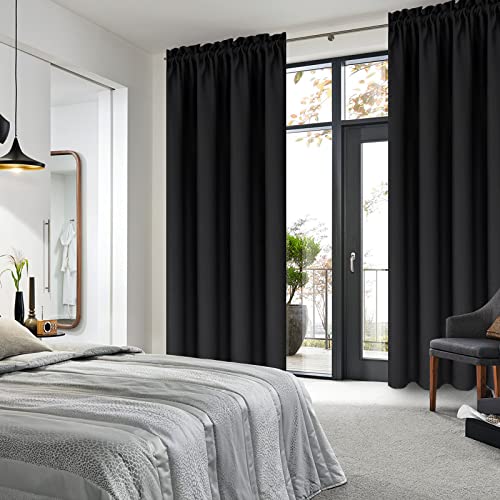 DWCN Blackout Curtains – Thermal Insulated, Energy Saving & Noise Reducing Bedroom and Living Room Curtains, Black, W 42x L 63 Inch, Set of 2 Rod Pocket Curtain Panels