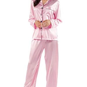 GAESHOW Women Silk Pajamas Set Long Sleeve Ladies Satin PJ Sets Button-Down Pajama Sleepwear Loungewear S~XL Pink