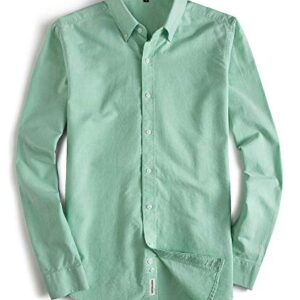 MUSE FATH Men's Button Down Dress Shirt-Cotton Casual Long Sleeve Shirt-Party Dress Shirt-Light Green-XL