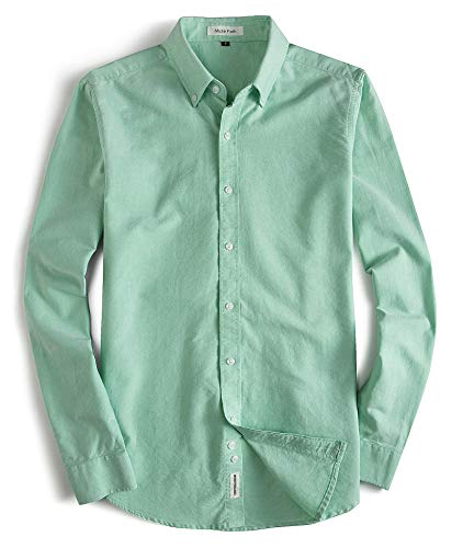 MUSE FATH Men's Button Down Dress Shirt-Cotton Casual Long Sleeve Shirt-Party Dress Shirt-Light Green-XL