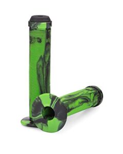 25nine ronin grip with flange - flanged bmx bike and scooter handlebar grips with end plugs - green/black