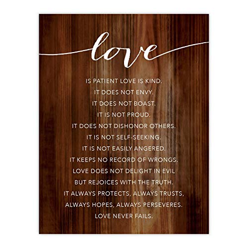 Andaz Press Christian Bible Verses 8.5x11-inch Wood Poster, Love ... always protects, always trusts, always hopes, always perseveres. Love never fails. 1 Corinthians 13:4-8, 1-Pack