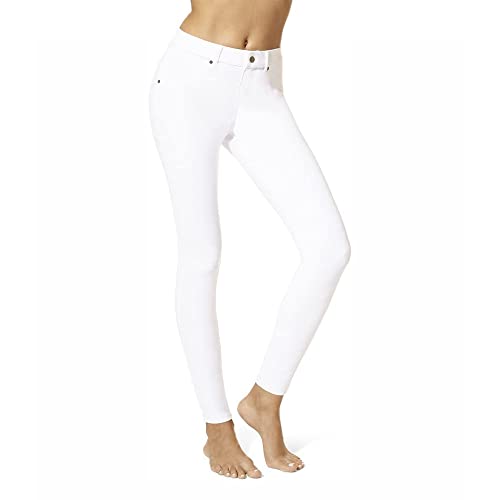 HUE Jeggings & Tunic-Essential Denim Stretchy Jeans for Women-V Neck Legging Tee, White, Medium