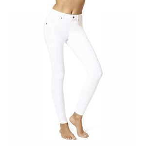 hue jeggings & tunic-essential denim stretchy jeans for women-v neck legging tee, white, extra large