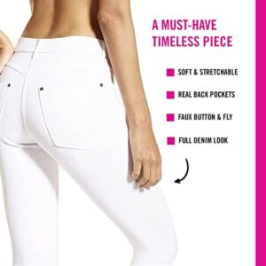 HUE Jeggings & Tunic-Essential Denim Stretchy Jeans for Women-V Neck Legging Tee, White, Extra Large
