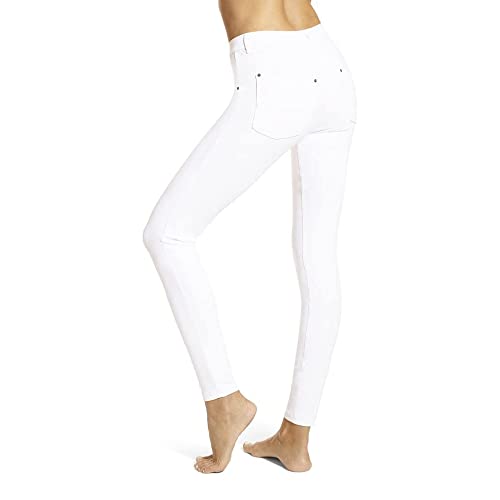 HUE Jeggings & Tunic-Essential Denim Stretchy Jeans for Women-V Neck Legging Tee, White, Extra Large