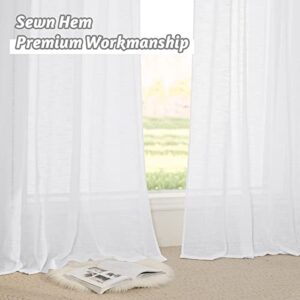 RYB HOME White Curtains Sheer - Linen Texture Semi Sheer Window Covering, Light & Airy Privacy Sheer Panels for Bedroom Living Room Patio Glass Door, 52 inch Width x 95 inch Length, Set of 2