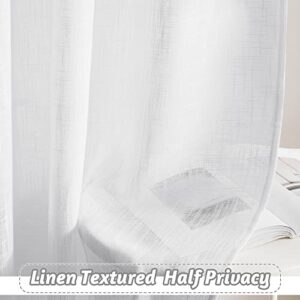 RYB HOME White Curtains Sheer - Linen Texture Semi Sheer Window Covering, Light & Airy Privacy Sheer Panels for Bedroom Living Room Patio Glass Door, 52 inch Width x 95 inch Length, Set of 2