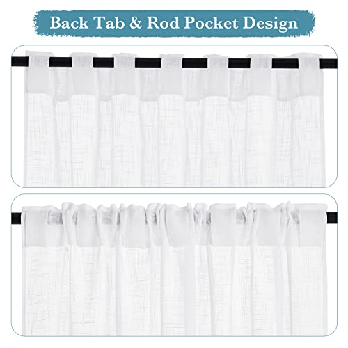 RYB HOME White Curtains Sheer - Linen Texture Semi Sheer Window Covering, Light & Airy Privacy Sheer Panels for Bedroom Living Room Patio Glass Door, 52 inch Width x 95 inch Length, Set of 2