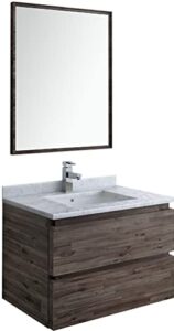 fresca formosa 30" wall hung modern bathroom vanity - quartz countertop, ceramic sink & mirror included - faucet not included