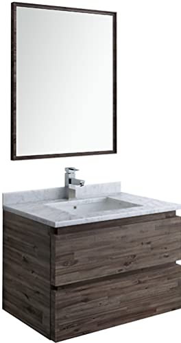 Fresca Formosa 30" Wall Hung Modern Bathroom Vanity - Quartz Countertop, Ceramic Sink & Mirror Included - Faucet Not Included